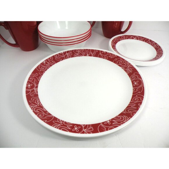 Corelle Livingware 16-Piece Dinnerware Set Bandhani Design Durable Vitrelle Glas - Picture 10 of 10